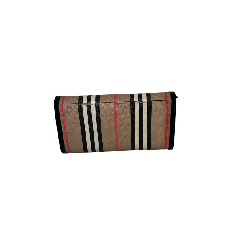 Burberry Icon Canvas Check Wallet<br />
<br />
Dimensions:7 3/4 W  x 4 H x 3/4 D inches<br />
<br />
In very good condition. Some minor scratches on the canvas.<br />
<br />
Does not come with the original dust bag or box.