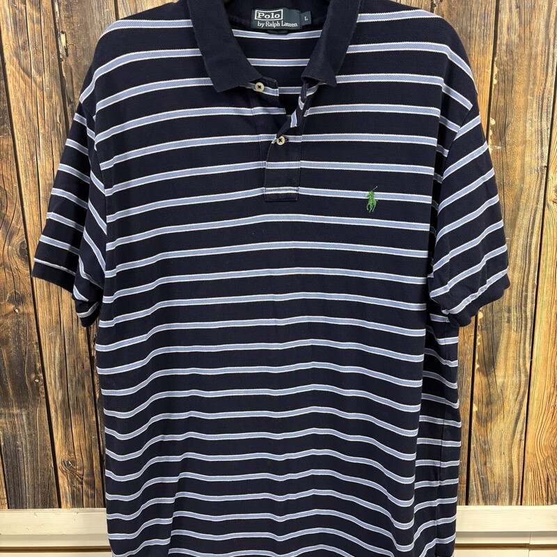 Blue Stripe Polo Shirt, Size: L