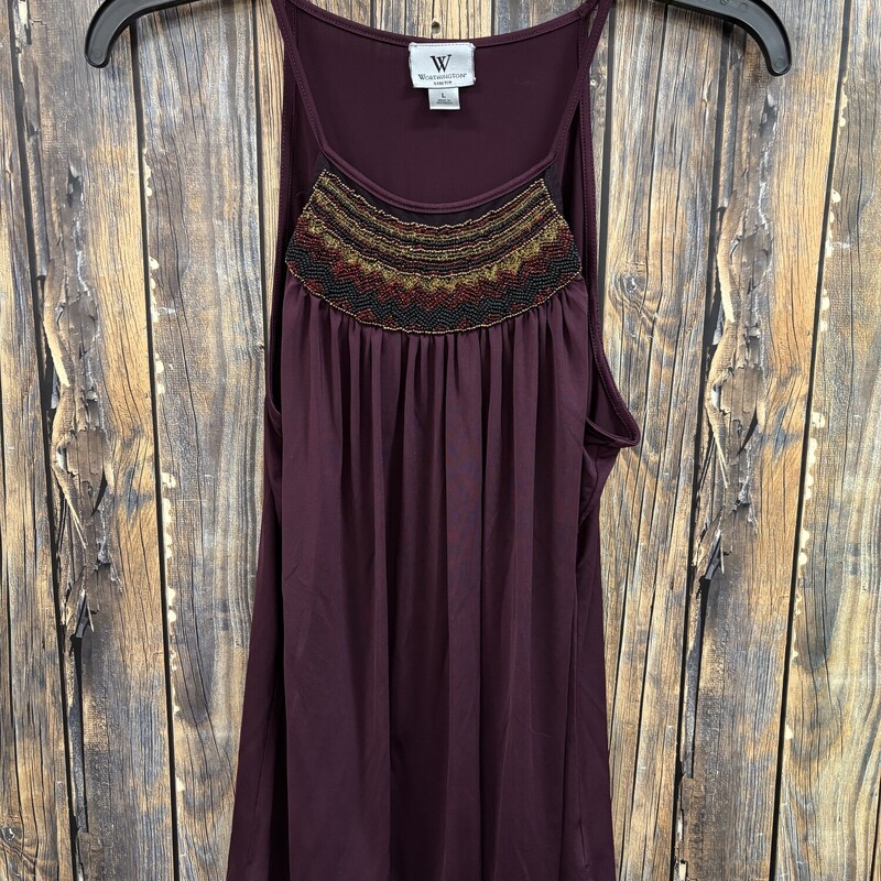 Maroon Beaded Tank, Size: L