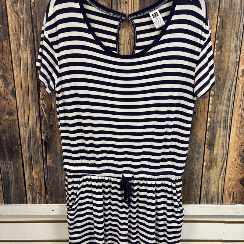 Blue White Stripe Romper, Size: M