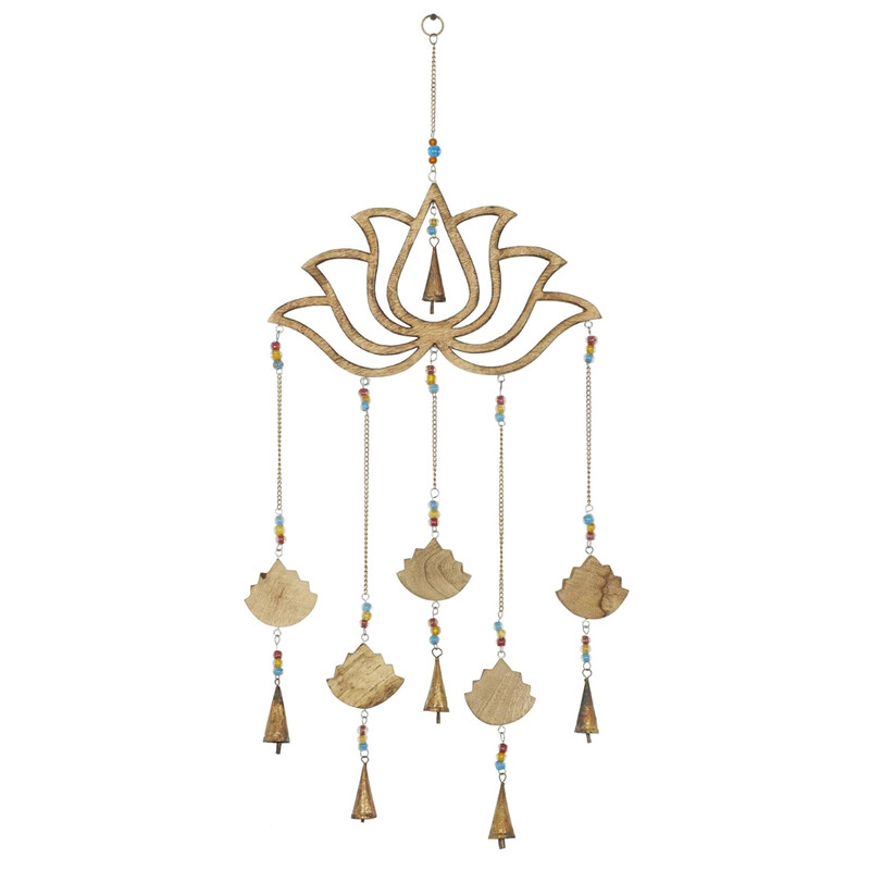 Mangowood Beaded Lotus Hanging Wall Decor<br />
Brown Gold Blue Red Size: 15 x 38H