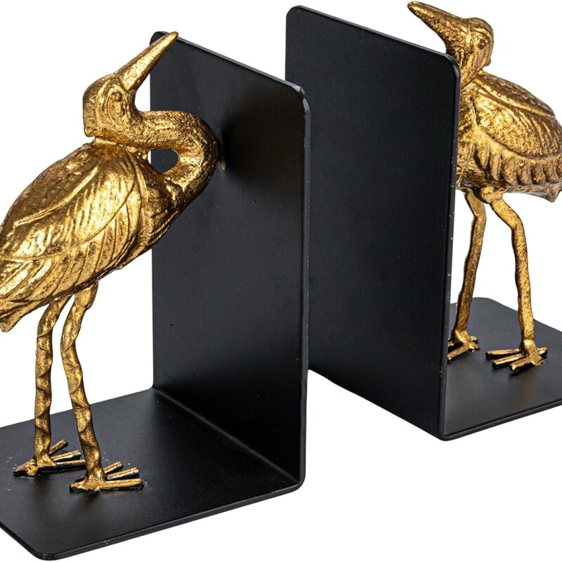 Set of 2 Creative Co-Op Metal Heron Bookends<br />
Gold Black Size: 3.5 x 4 x 6.5H