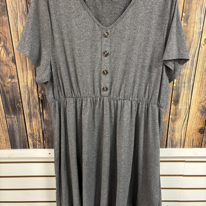 Grey Button Dress, Size: 3XL