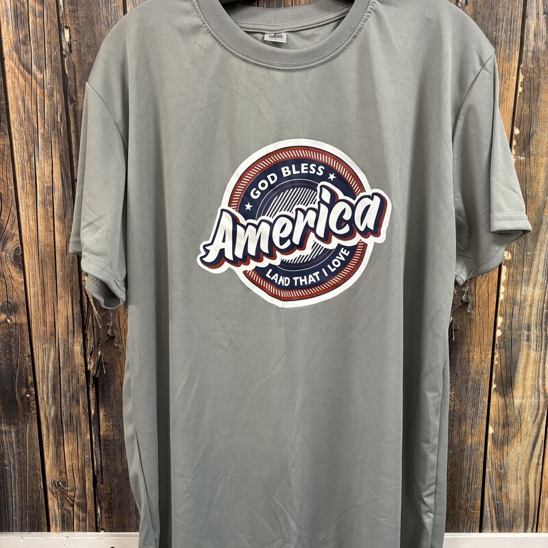 Grey God Bless America Tee, Size L