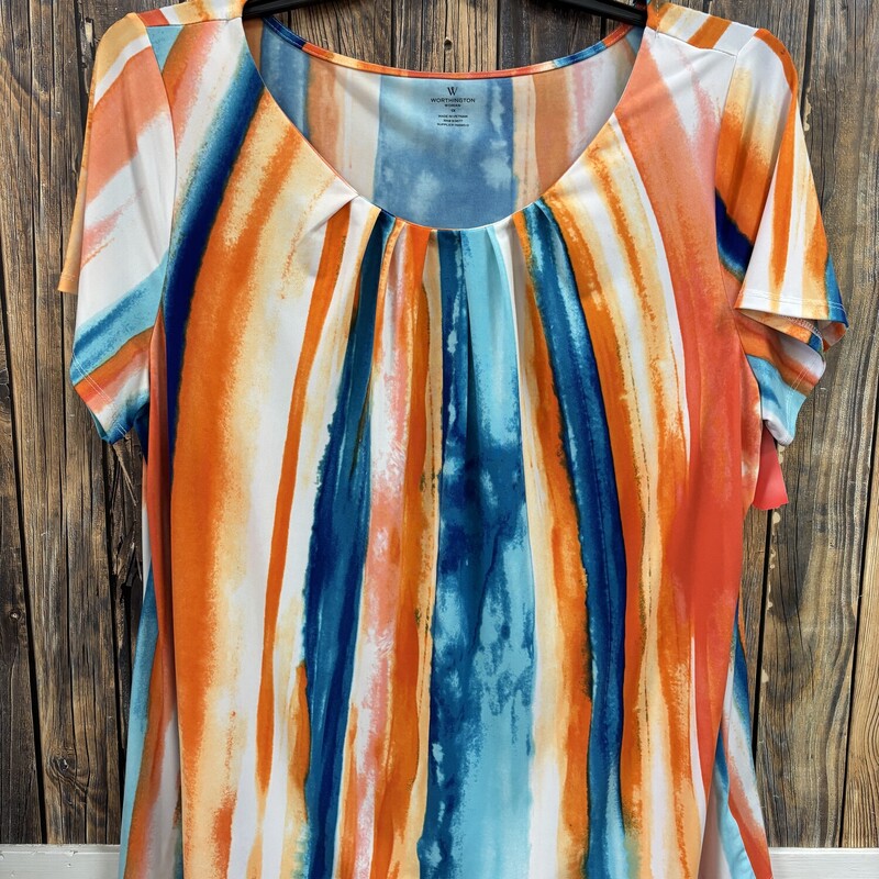 Orange/Blue Striped Top, Size: 1X