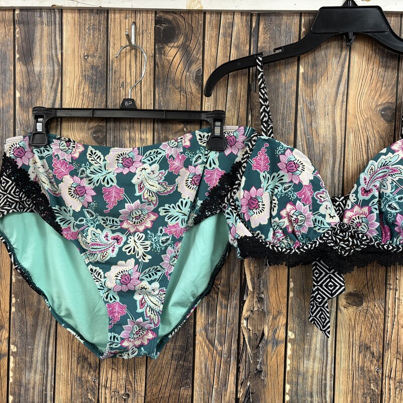Teal Flower Swim Suit, Size: 8-10