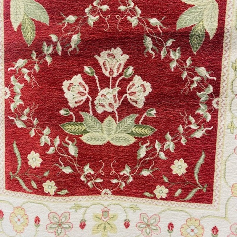 Hand Knot Wool Floral Rug
Green Red Cream Wool
Size: 5x7