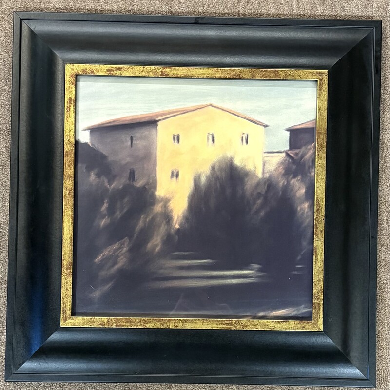 Calcinaia Villa Painting
Black, Gold, Green
Size: 18x18H
