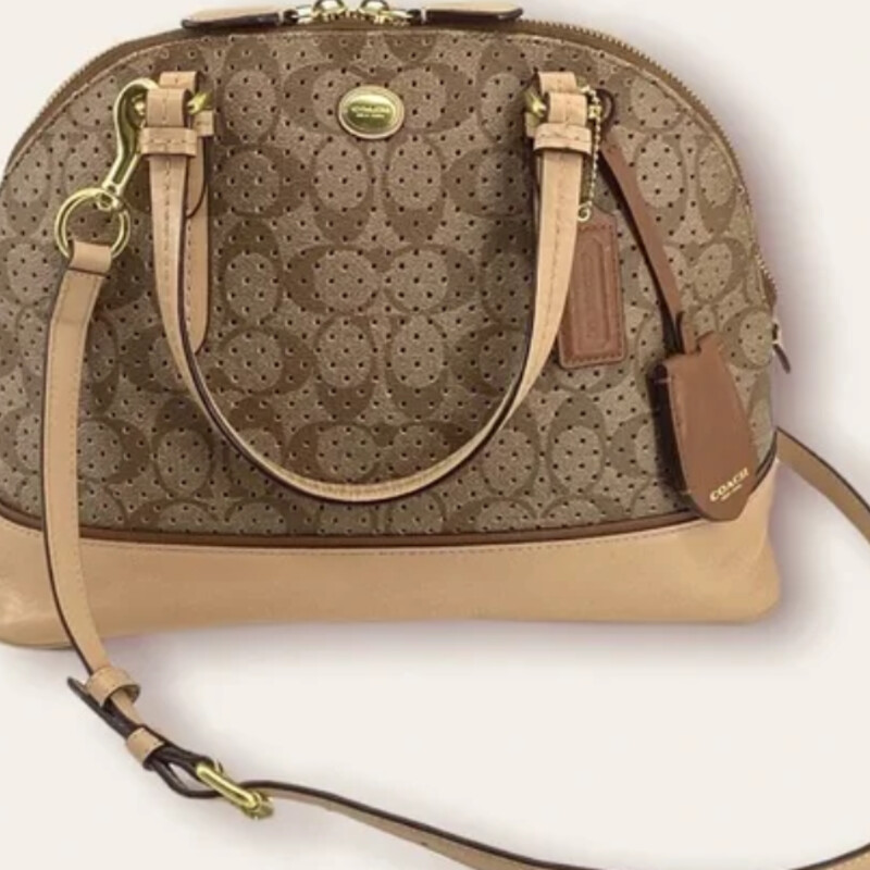 Coach Peyton Dome Satchel
 Tan and Brown
 Size: 14x8H