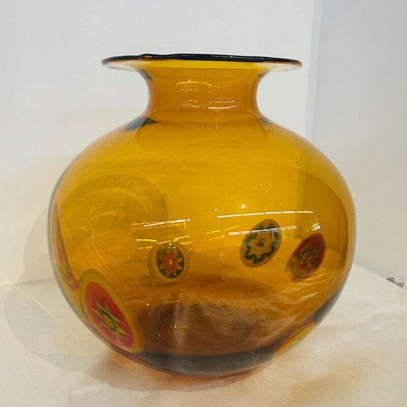 Glass Large Millefiori Vase
Amber Red Blue White Size: 9 x 9.5H