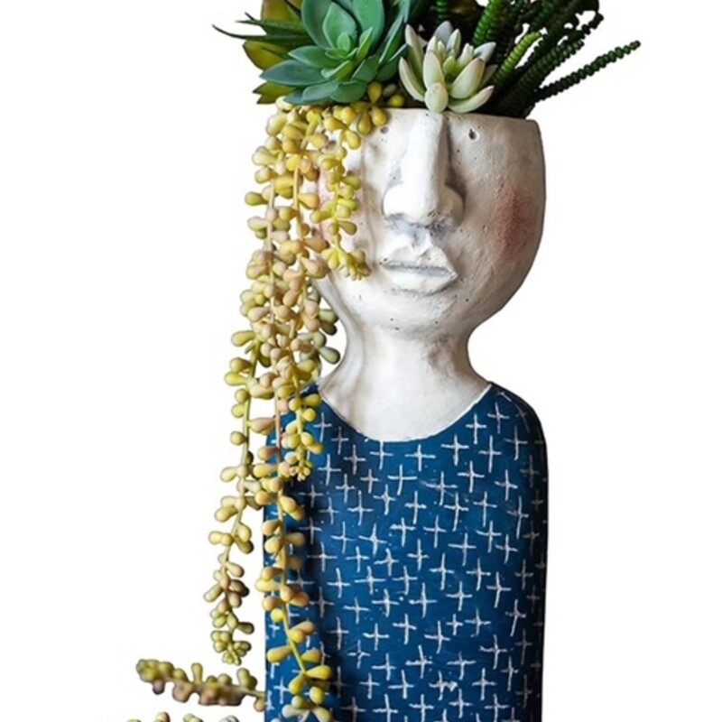 Stone Pottery Bust Planter<br />
Gray Blue Red Size: 6 x 13H<br />
Retails: $103+