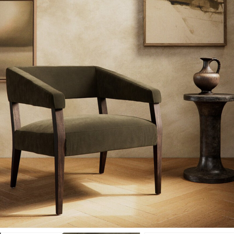 Four Hands Gary Club Chair
Surrey Olive Velvet
Size: 26x29x28H
Material and shape share the spotlight. An angular, midcentury-inspired oak frame pairs with velvet olive upholstery to form the Gary Club Chair. Subtle highs and lows in fabric change in appearance depending on the direction of the fabric's nap.
Retail $1100
Matching Chair Sold Separately