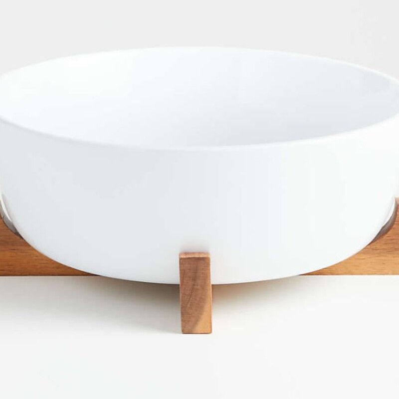 Crate & Barrel Oven To Table Bowl with Wood Stand
White Brown Size: 11 x 5H
Retails: $50