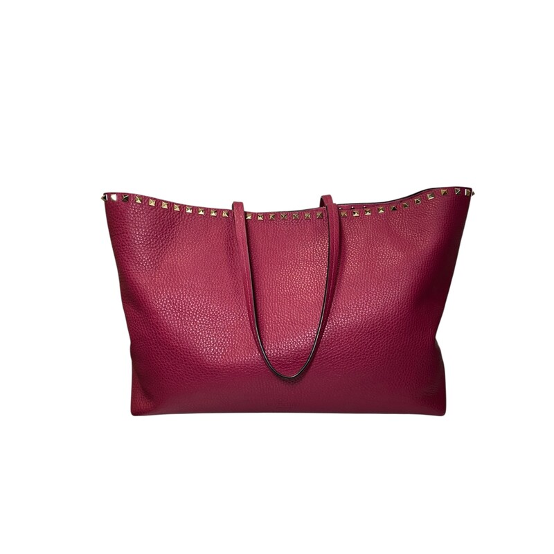 Valentino Pink Rock Stud Leather Tote

Dimensions:

Shoulder Strap Drop: 9
Handle Drop: 9
Height: 10.75
Width: 15
Depth: 5.25

In very good condition. Some corner wear. Light scratch on bottom of bag

Does not come with original dust bag or box.