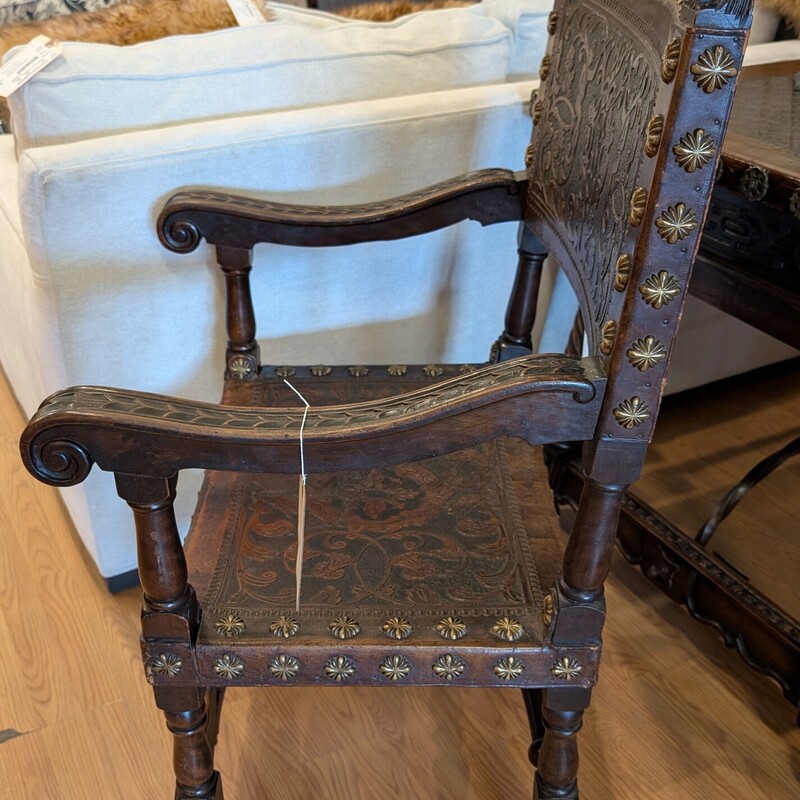 Spanish Embossed Armchai, 19th Cen, Nailheads
24 x 21 x 44h