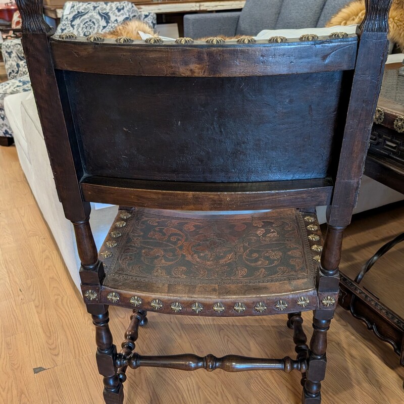 Spanish Embossed Armchai, 19th Cen, Nailheads
24 x 21 x 44h