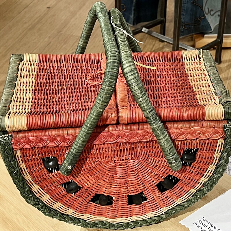 Basket Watermelon, Red Green, Size: 14x9x9