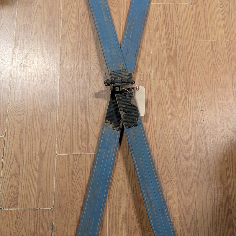 Antique Wood Snow Skis, Blue, Pair
75in long