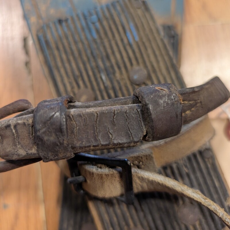 Antique Wood Snow Skis, Blue, Pair
75in long