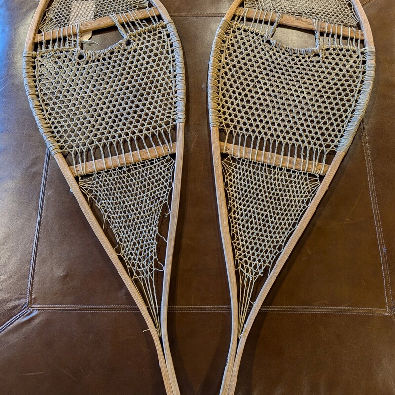 Antique Wood Snowshoes, Leather, Bear Paw
15w x 45h