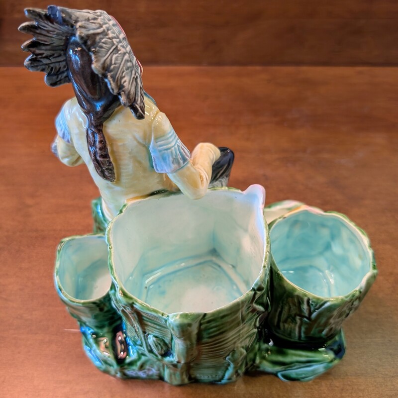 Nat American Match Holder, Antique, Majolica
7 x 5 x 8h