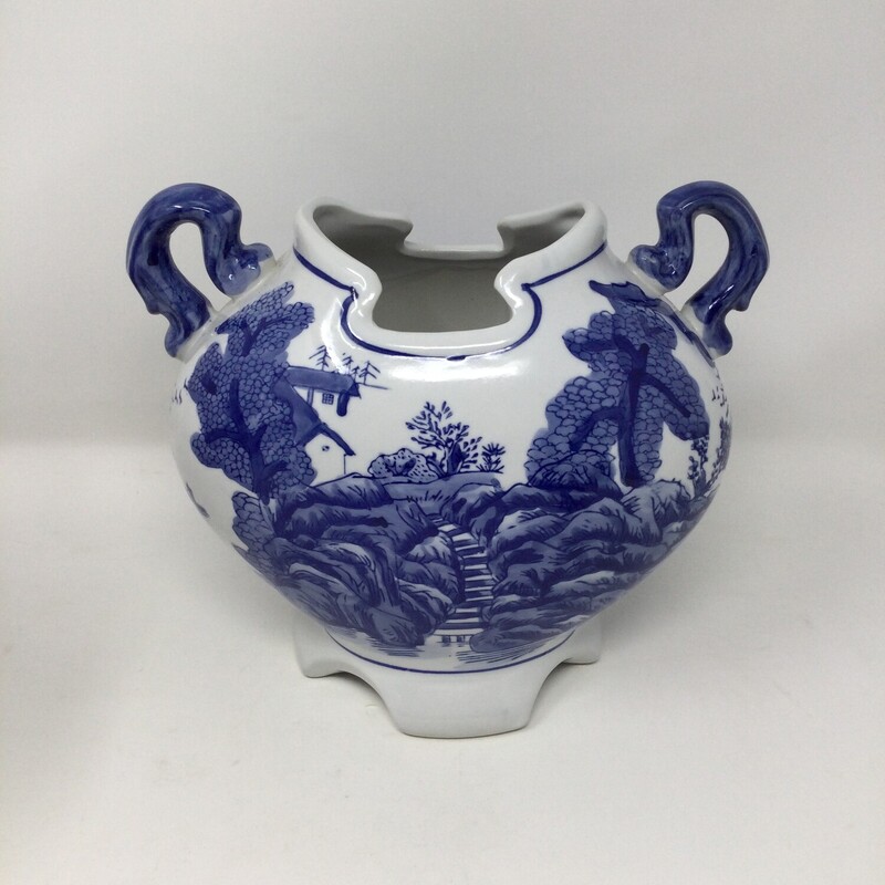 Made In China Ceramic Vase,
White/Blue,
Size: 8 X 9 In