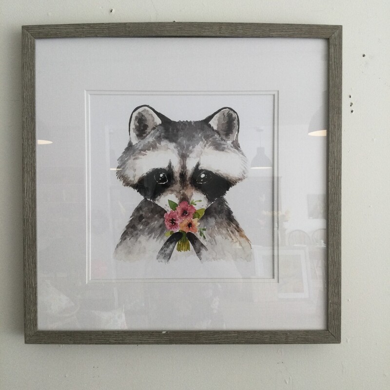 Framed Racoon Print,
Grey/Pink,
Size: 21.5 X 21.5 In