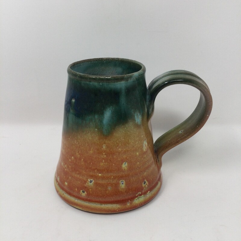 Pottery Mug,
Orange/Green,
Size: 4 X 4.5 In