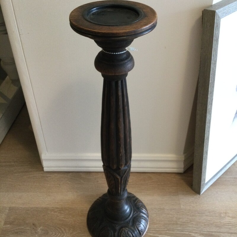 Carved Wood Candle/Plant Stand,
Brown/Wood,
Size: 22.5 X 7 In