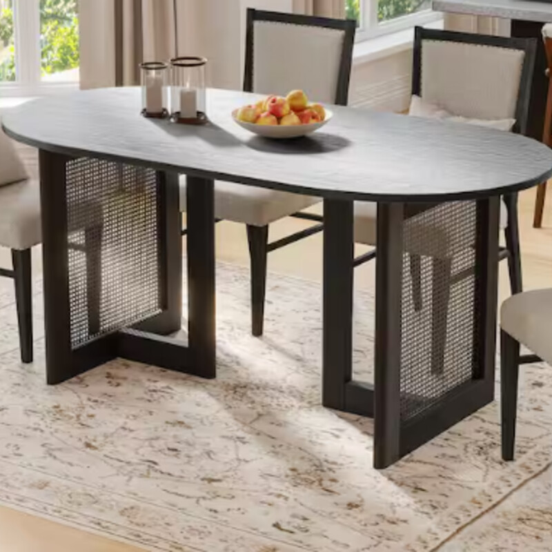 Oval Rattan Base Table
Black Oak Veneer
Size: 67x34x30H
Rattan-woven base design enhances the visual appeal.
Made of high-quality wood to ensure durable use.