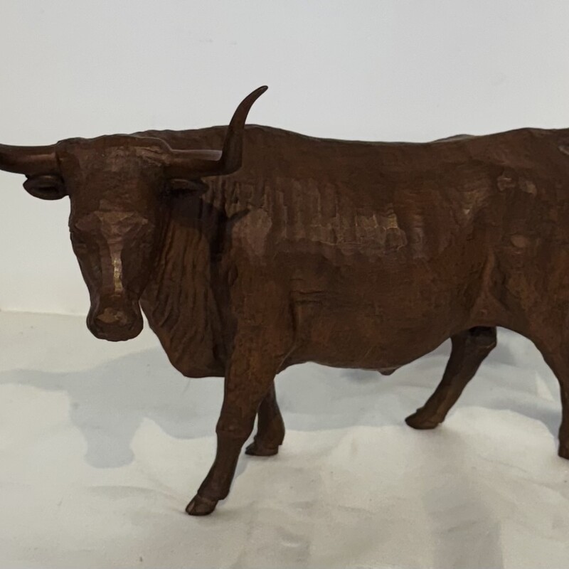 Wood Carved Bull
 Brown, Size: 11x7H