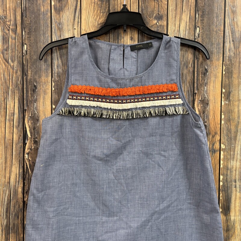 Soft Denim Tassle Top, Size: XS