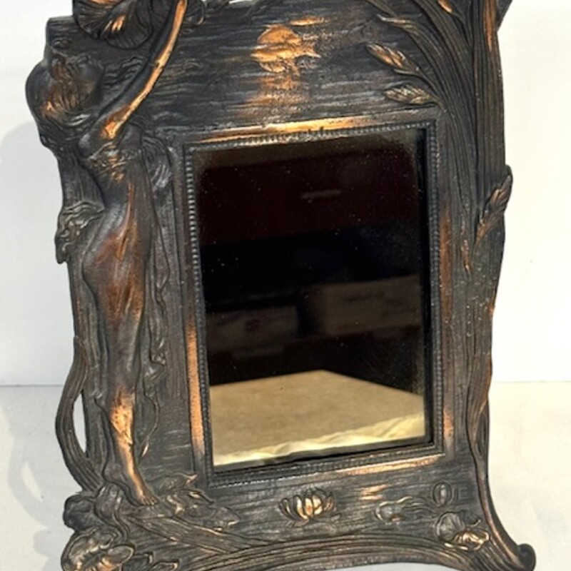 Cast Iron Art Nouveau Woman Lotus Flower Tabletop Mirror
Copper Bronze Size: 7.5 x 11H