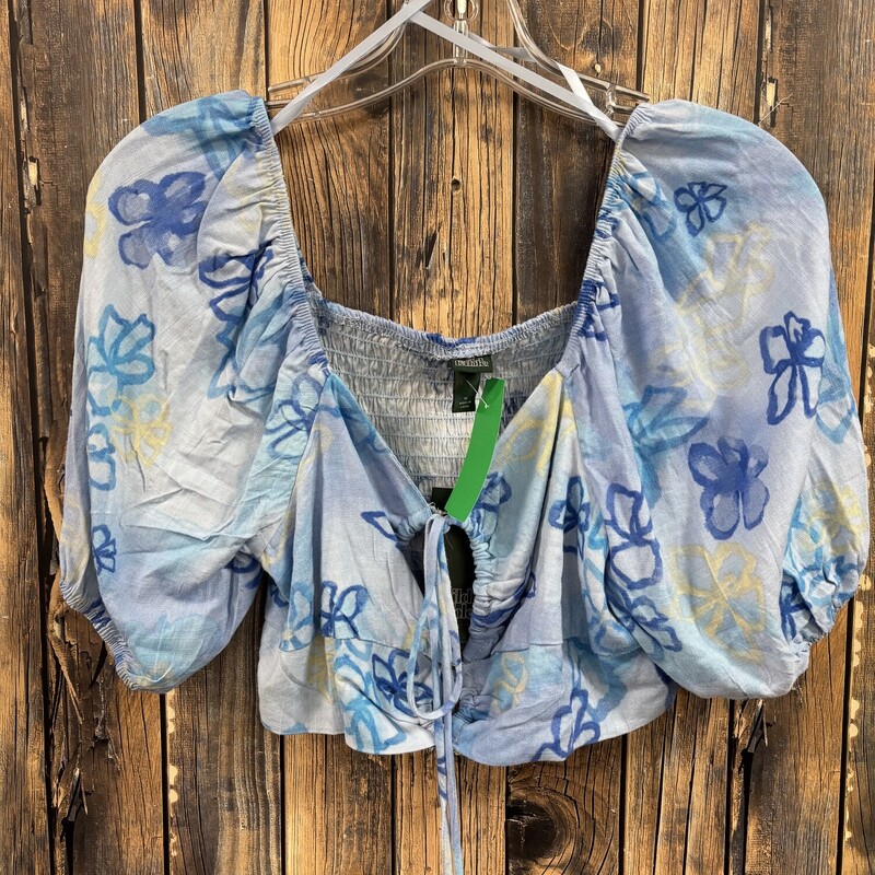 Blue Floral Tie Crop Top, Size: M