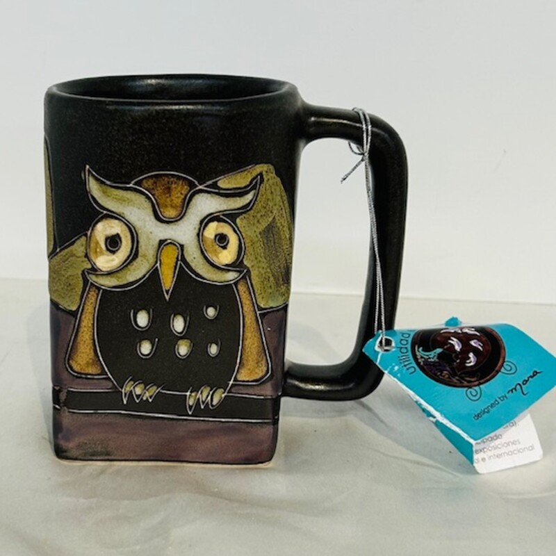 Mexican Owl Pottery Mug
 Brown and White
 Size: 5x5H