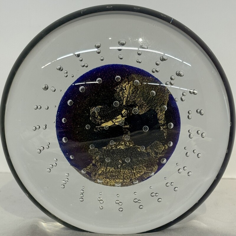 Robert Eickholt Dichroic Paperweight
Clear, Purple, Gold
Size: 5x4H