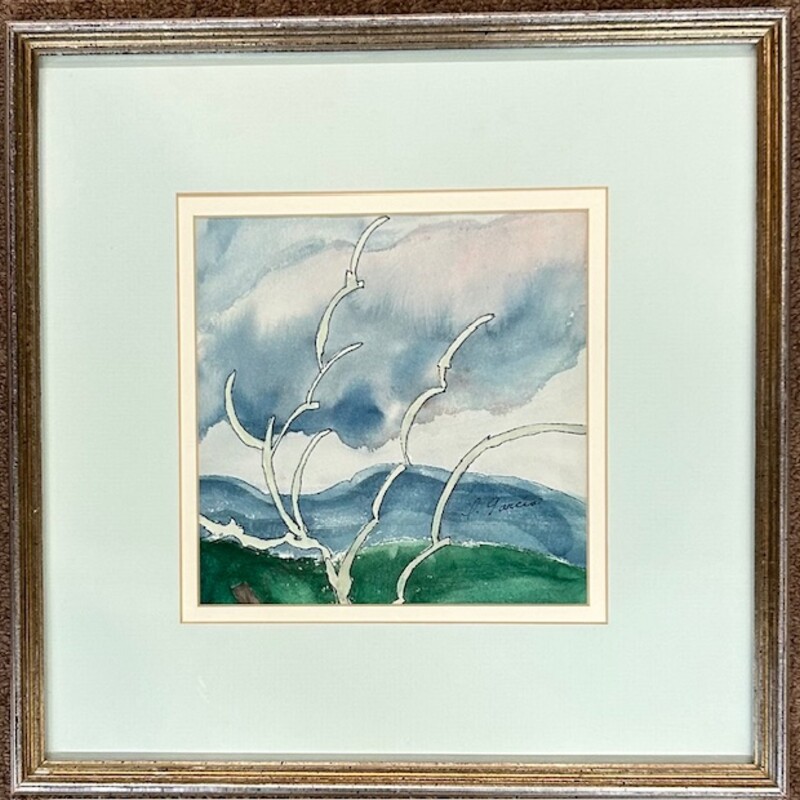 Abstract Watercolor Landscape Painting By Garcia
Silver, White, Blue, Green
 Size: 13x13H