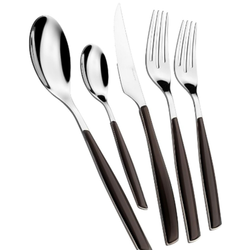 5pc Bugatti Glamour Flatware
Glossy Brown
Size: 2x9/5pc
Glamour 5 Piece Set made of the highest quality of Stainless steel 18/10 with coloured handle in SAN material. This set of flatware looks very chic, modern and delicate and is available in many colours which you can mix and match so that your table can be colorful and funky. The set includes 1 knife, 1 tablespoon, 1 dinner fork, 1 desert fork and 1 european size desert spoon. Dishwasher safe up to 130 degrees Farenheit.
Mix with Other Colors For a Festive Look!
Coordinating Pieces Sold Separately
NEW RETAIL $75+