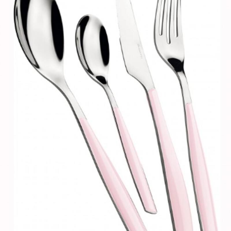 5pc Bugatti Glamour Flatware
Glossy Blush Pink
Size: 2x9/5pc
This listing is for a 5 piece set, even though the picture only shows 4 pieces
Glamour 5 Piece Set made of the highest quality of Stainless steel 18/10 with coloured handle in SAN material. This set of flatware looks very chic, modern and delicate and is available in many colours which you can mix and match so that your table can be colorful and funky. The set includes 1 knife, 1 tablespoon, 1 dinner fork, 1 desert fork and 1 european size desert spoon. Dishwasher safe up to 130 degrees Farenheit.
Mix with Other Colors For a Festive Look!
Coordinating Pieces Sold Separately
NEW RETAIL $75+