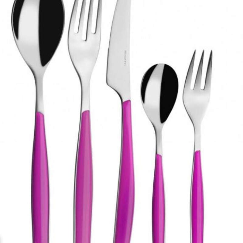 5pc Bugatti Glamour Flatware
Glossy Purple
Size: 2x9/5pc
Glamour 5 Piece Set made of the highest quality of Stainless steel 18/10 with coloured handle in SAN material. This set of flatware looks very chic, modern and delicate and is available in many colours which you can mix and match so that your table can be colorful and funky. The set includes 1 knife, 1 tablespoon, 1 dinner fork, 1 desert fork and 1 european size desert spoon. Dishwasher safe up to 130 degrees Farenheit.
Mix with Other Colors For a Festive Look!
Coordinating Pieces Sold Separately
NEW RETAIL $75+