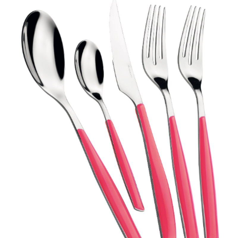 5pc Bugatti Glamour Flatware
Glossy Coral Pink
Size: 2x9/5pc
Glamour 5 Piece Set made of the highest quality of Stainless steel 18/10 with coloured handle in SAN material. This set of flatware looks very chic, modern and delicate and is available in many colours which you can mix and match so that your table can be colorful and funky. The set includes 1 knife, 1 tablespoon, 1 dinner fork, 1 desert fork and 1 european size desert spoon. Dishwasher safe up to 130 degrees Farenheit.
Mix with Other Colors For a Festive Look!
Coordinating Pieces Sold Separately
NEW RETAIL $75+