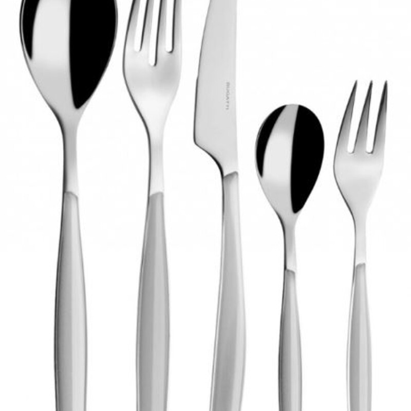 5pc Bugatti Glamour Flatware
Glossy Grey
Size: 2x9/5pc
Glamour 5 Piece Set made of the highest quality of Stainless steel 18/10 with coloured handle in SAN material. This set of flatware looks very chic, modern and delicate and is available in many colours which you can mix and match so that your table can be colorful and funky. The set includes 1 knife, 1 tablespoon, 1 dinner fork, 1 desert fork and 1 european size desert spoon. Dishwasher safe up to 130 degrees Farenheit.
Mix with Other Colors For a Festive Look!
Coordinating Pieces Sold Separately
NEW RETAIL $75+