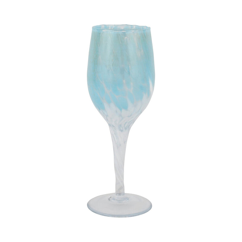 Vietri Nuvola Wine Glass
Blue White Size: 3.5 x 9.5H
NEW
Single wine glass, matching and coordinating glasses sold separately
Retails: $59 for one

Say cincin to chic Italian stylw with the Nuvola White and Light Blue Wine Glass, a bright and striking one-of-a-kind work of art.