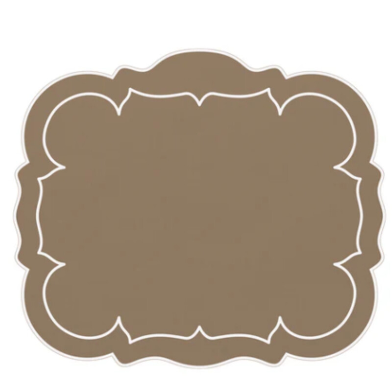 Skyros Scalloped Mats
Tan Linen with White Trim
Size: 19x15
Set of 4
NEW Retail $140+
These exquisite mats are Made in Portugal of 100% pure linen and treated with a light acrylic coating. Caring for the Linho Collection mats is quite easy. Simply wipe a spill clean with a damp cloth! It’s just that effortless, as the mats are extremely stain resistant. Linho mats are designed to add a beautiful monogram, either at the top or center, but are just as exquisite without one.