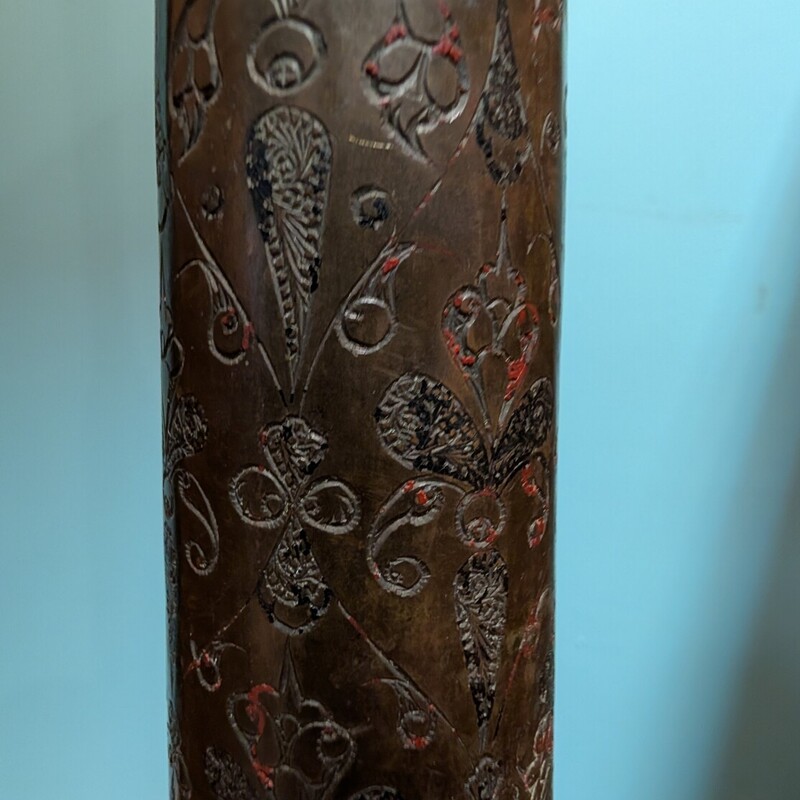Antique Brass Horn Floor, Etched, Asian
16 x 72h