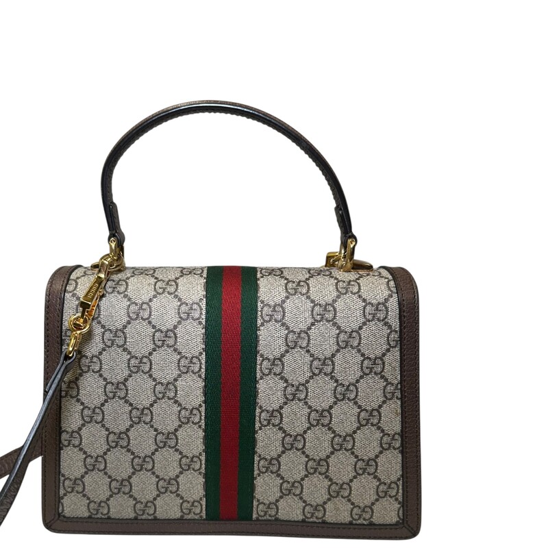 Gucci Ophidia Top Handle 2 Way Bag<br />
<br />
Style Code:651055 520981<br />
<br />
Dimensions: 10 L x 6 H inches<br />
<br />
In very good condition. Some scratching on the hardware.<br />
<br />
Does come with original dust bag and box.