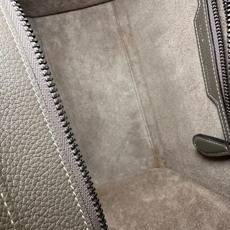 Celine Micro Luggage Tote<br />
<br />
Serial Code: SAT 0117<br />
<br />
Dimensions:<br />
Base length: 11 in<br />
Height: 11 in<br />
Width: 6 in<br />
Drop: 4.75 in<br />
<br />
In very good condition. Minor corner wear. Top handle deformation from improper storage.<br />
<br />
Comes with the original dust bag. No box.