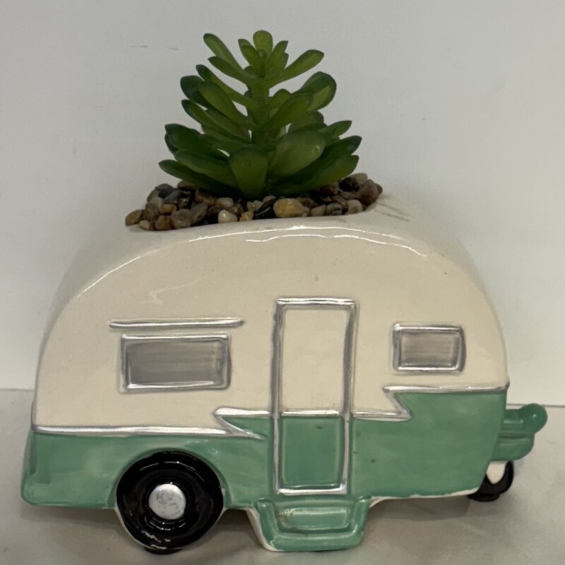 Succulent Cool Camper<br />
White Green<br />
Size: 7x6.5H