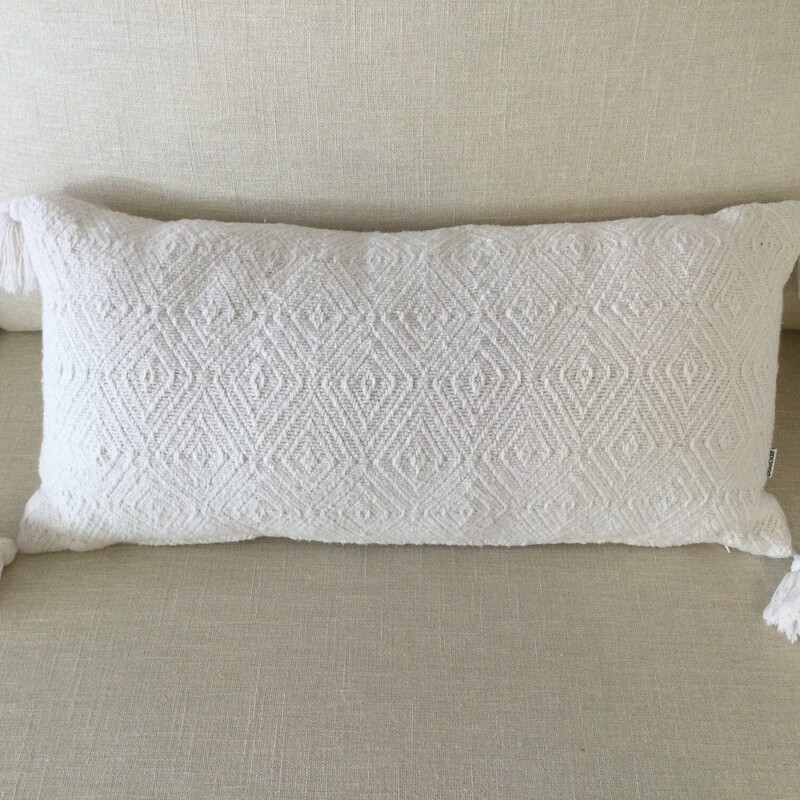 Tassle Lumbar Toss Cushion,
Cream,
Size: 24 X 12 In