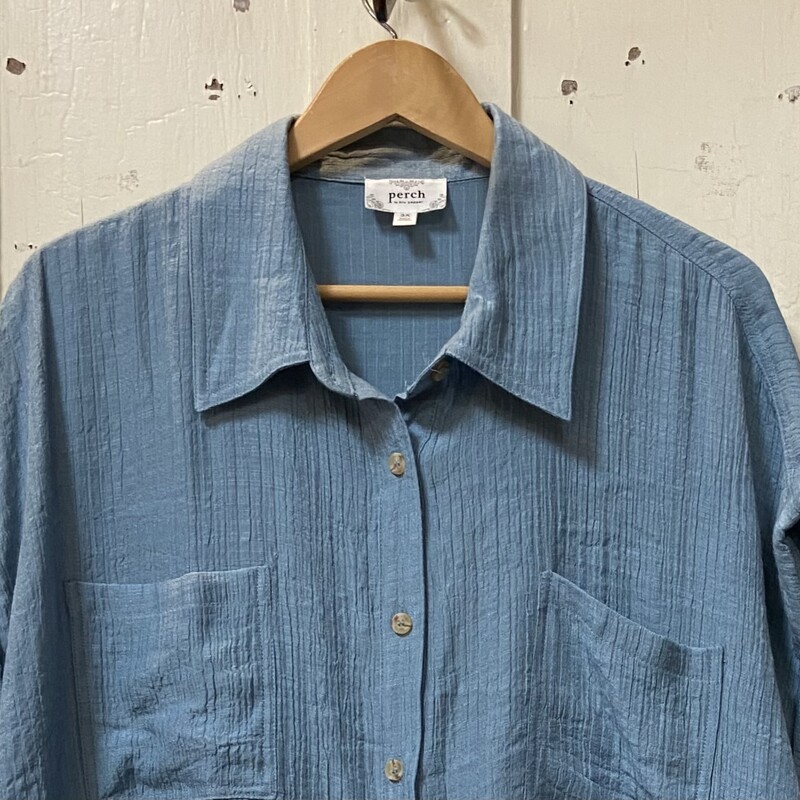 Blue Text SS Bttn Shirt